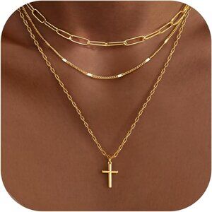 Women's Stackable Dainty Gold Plated Trendy Cross Chain Pendant Necklace